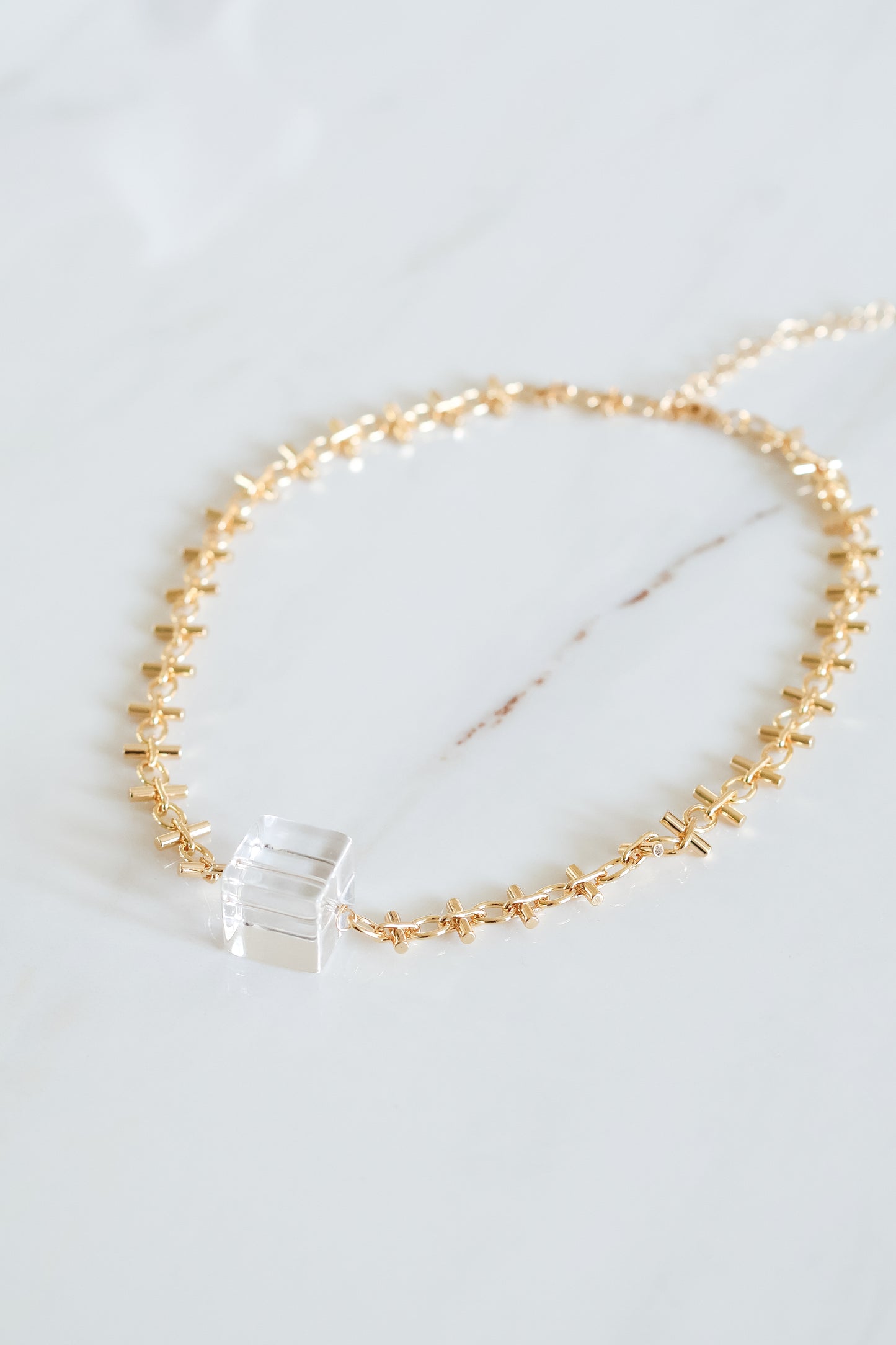 CLEAR QUARTZ CUBE NECKLACE