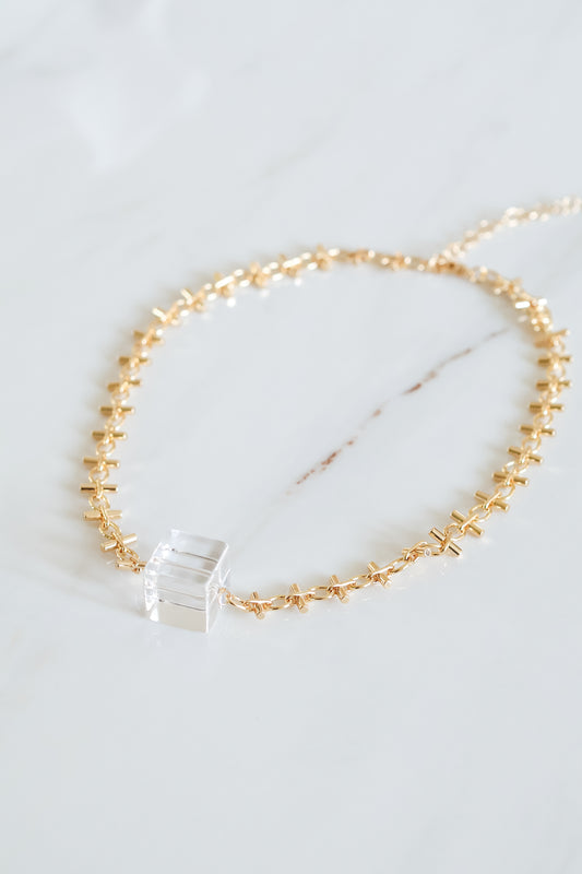 CLEAR QUARTZ CUBE NECKLACE